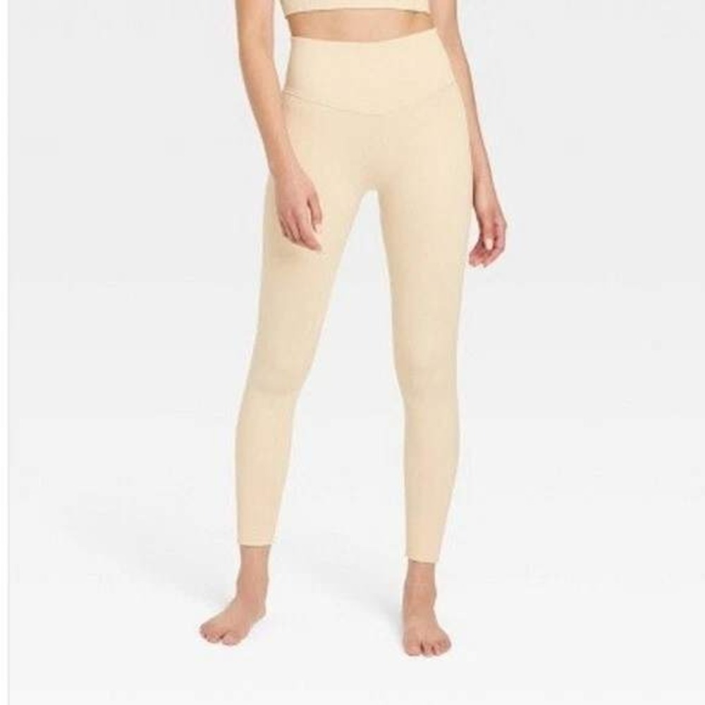 Joy Lab Womens Seamless Cable Knit Leggings High Rise 7/8 Ivory Cream Medium